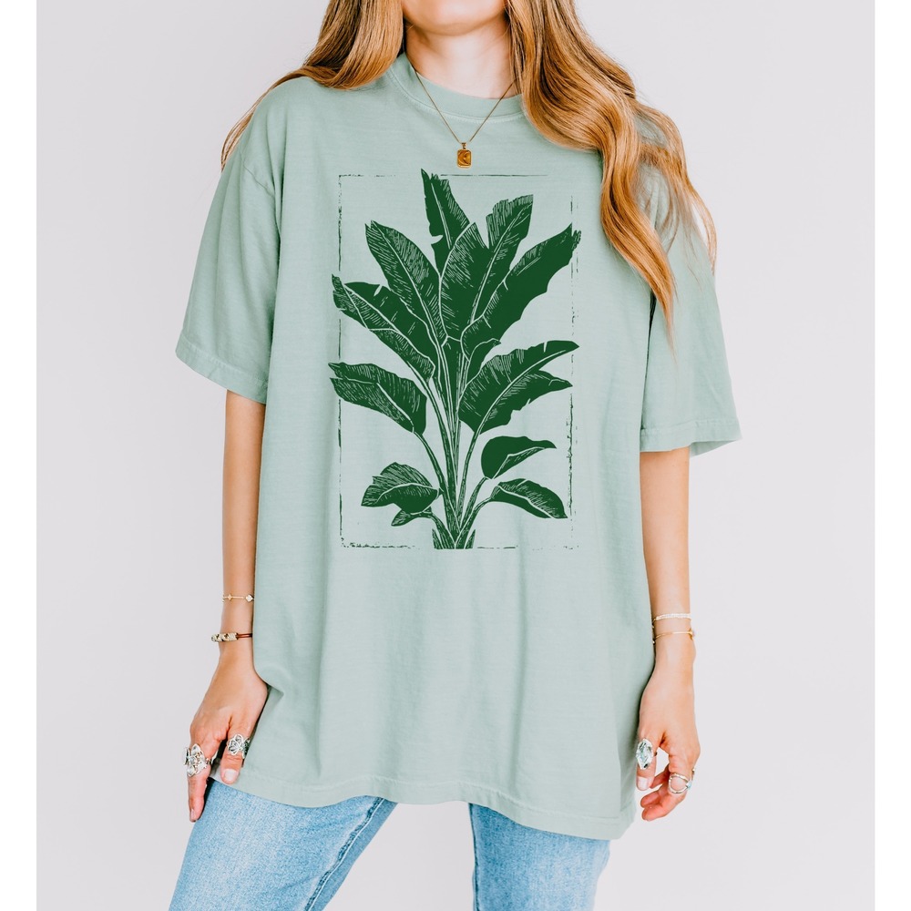 Linocut Style Botanical Line Art Boho Tee